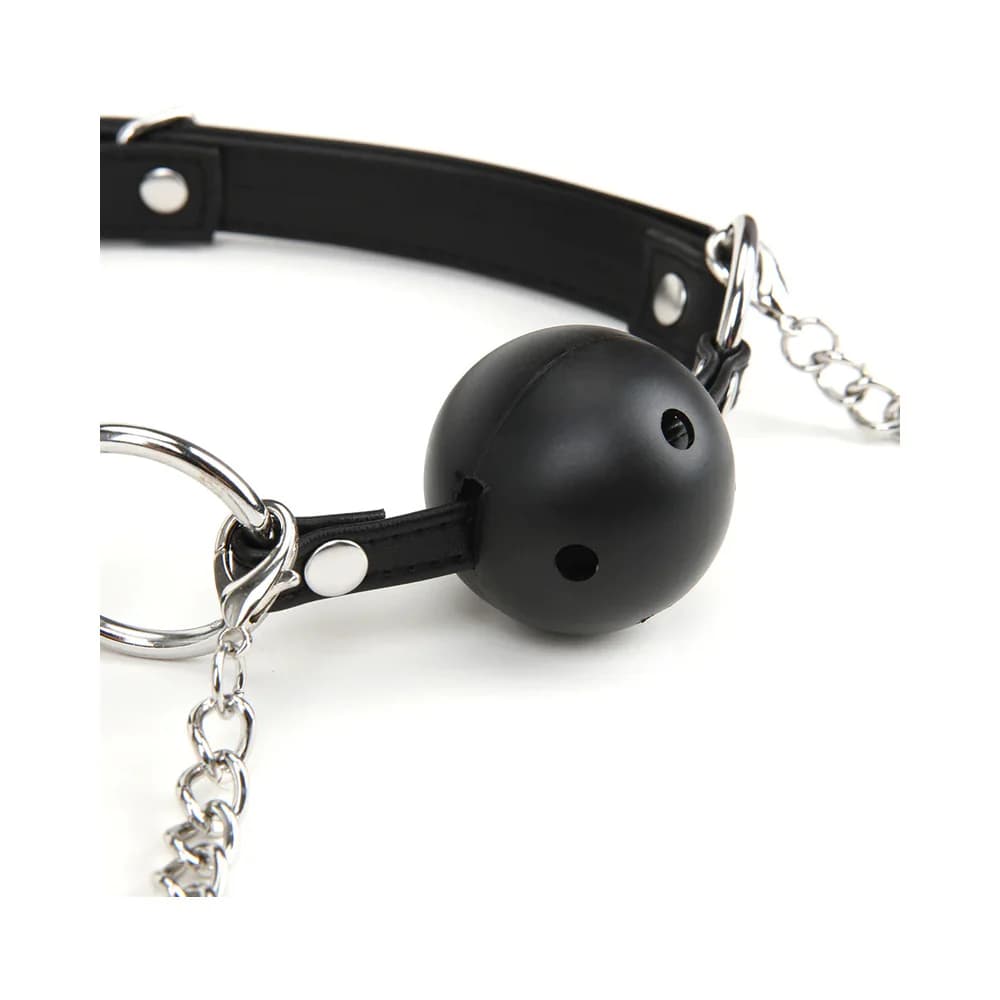 Lux Fetish Breathable Ball Gag with Adjustable Pressure Nipple Clamps thumbnail