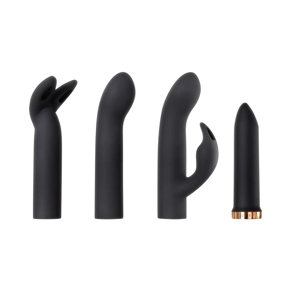 Evolved Four Play Rechargeable Silicone Bullet Vibrator and 3-Piece Sleeve Set Black thumbnail
