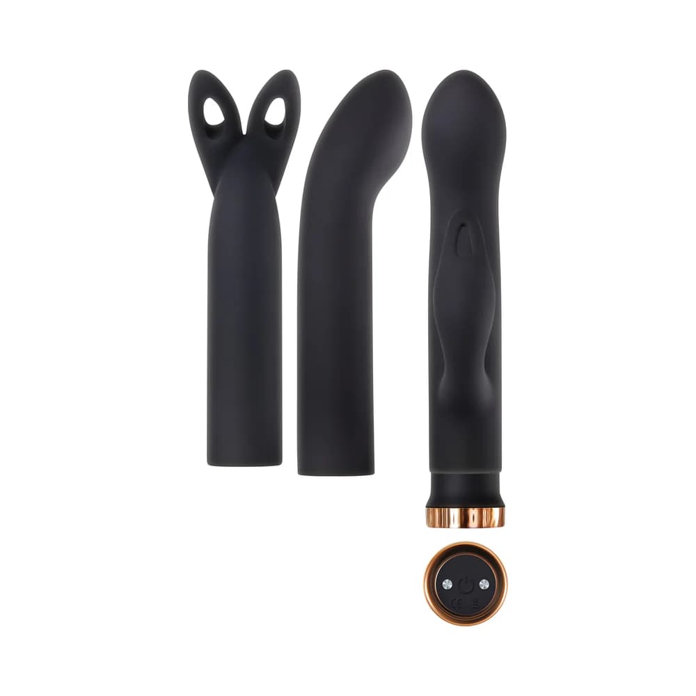 Evolved Four Play Rechargeable Silicone Bullet Vibrator and 3-Piece Sleeve Set Black thumbnail