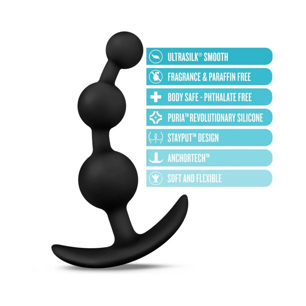 Anal Adventures Platinum Silicone Small Anal Beads Plug Black thumbnail