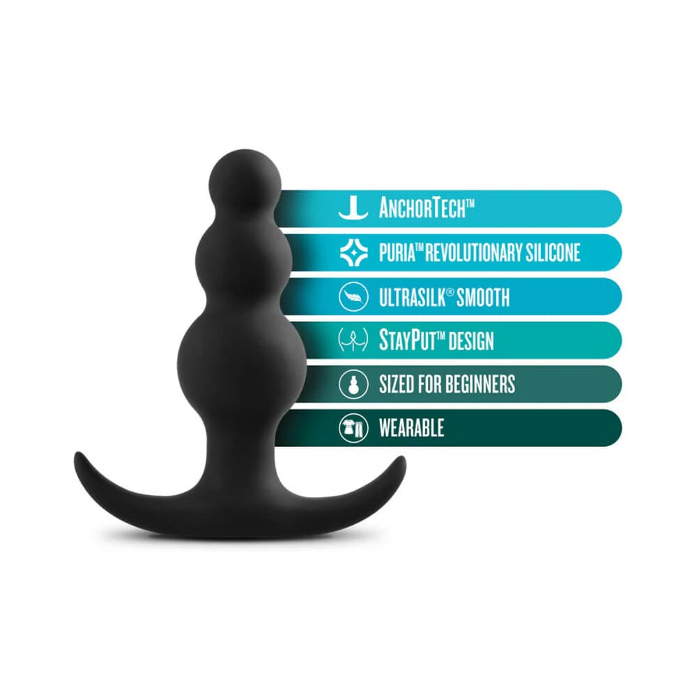 Anal Adventures Platinum Silicone Beaded Plug Black thumbnail