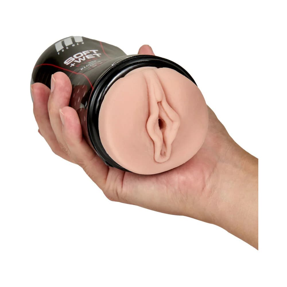 M for Men Soft + Wet Pussy with Pleasure Ridges & Orbs Self-Lubricating Vagina Stroker Beige thumbnail