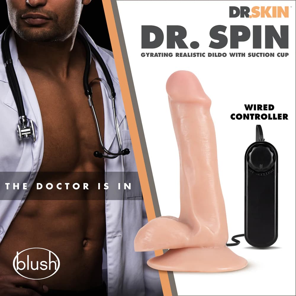 Dr. Skin Dr. Spin 6 in. Gyrating Realistic Dildo with Balls Beige thumbnail