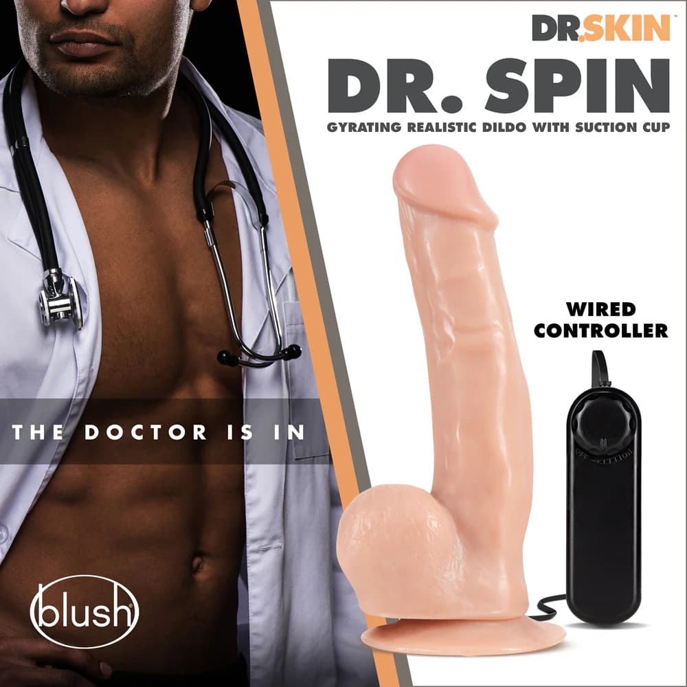 Dr. Skin Dr. Spin 8.5 in. Gyrating Realistic Dildo with Balls Beige thumbnail