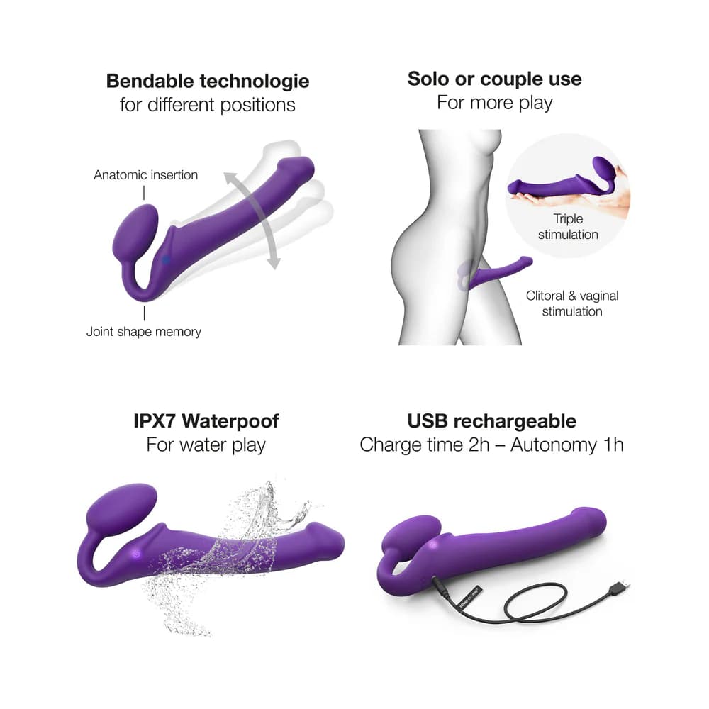 Strap-On-Me Rechargeable Remote-Controlled Silicone Vibrating Bendable Strap-On Purple M thumbnail