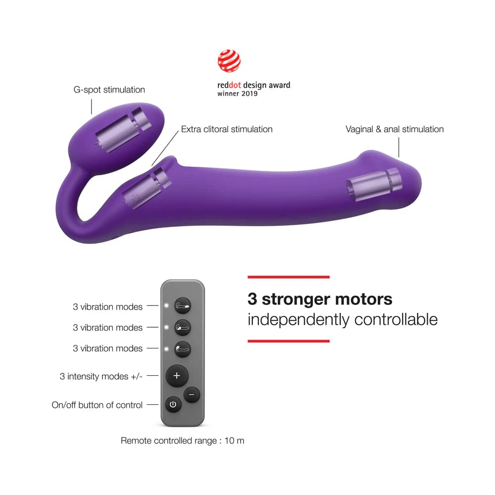 Strap-On-Me Rechargeable Remote-Controlled Silicone Vibrating Bendable Strap-On Purple L thumbnail