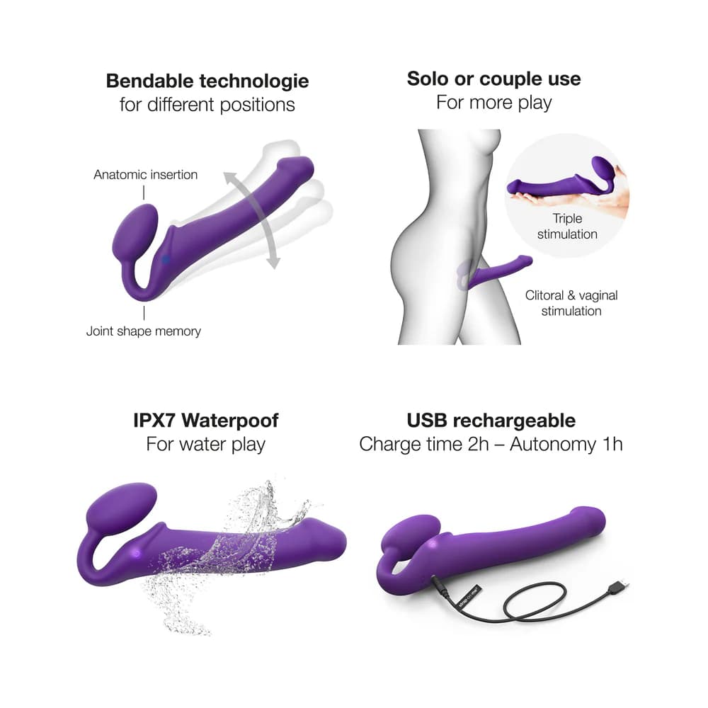 Strap-On-Me Rechargeable Remote-Controlled Silicone Vibrating Bendable Strap-On Purple L thumbnail