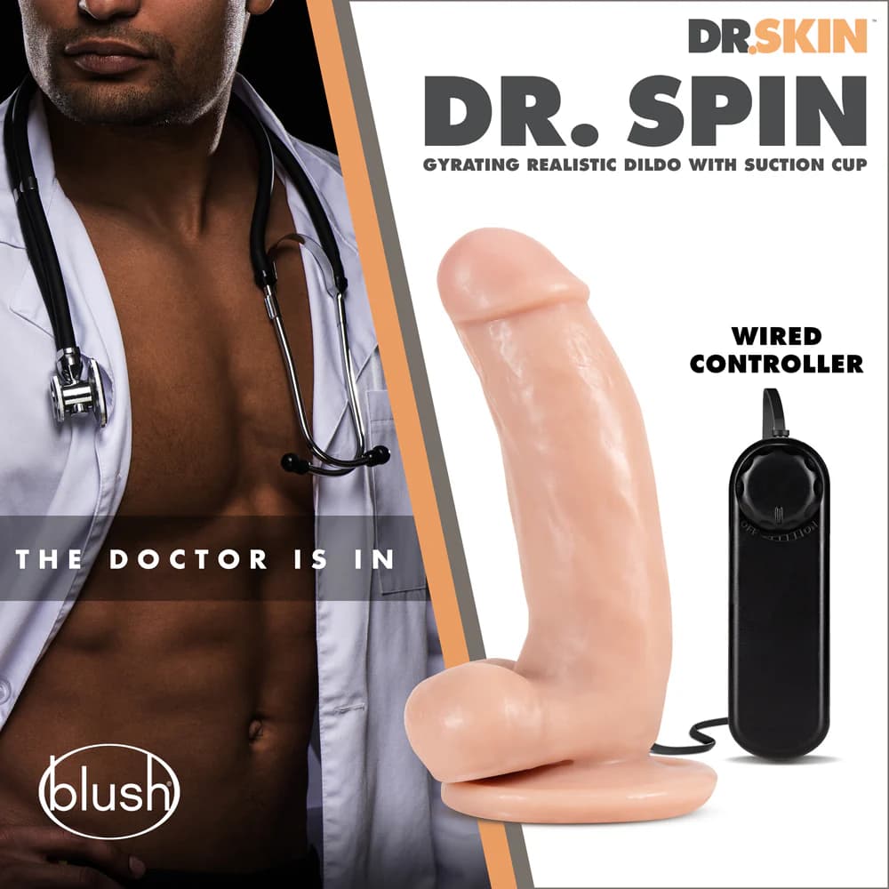 Dr. Skin Dr. Spin 7 in. Gyrating Realistic Dildo with Balls Beige thumbnail