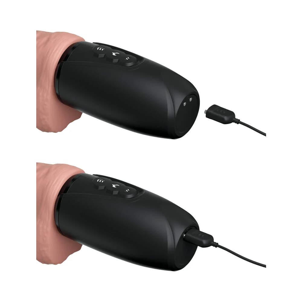 King Cock Plus 6.5 in. Thrusting Cock With Balls Rechargeable Realistic Vibrator Beige thumbnail 9