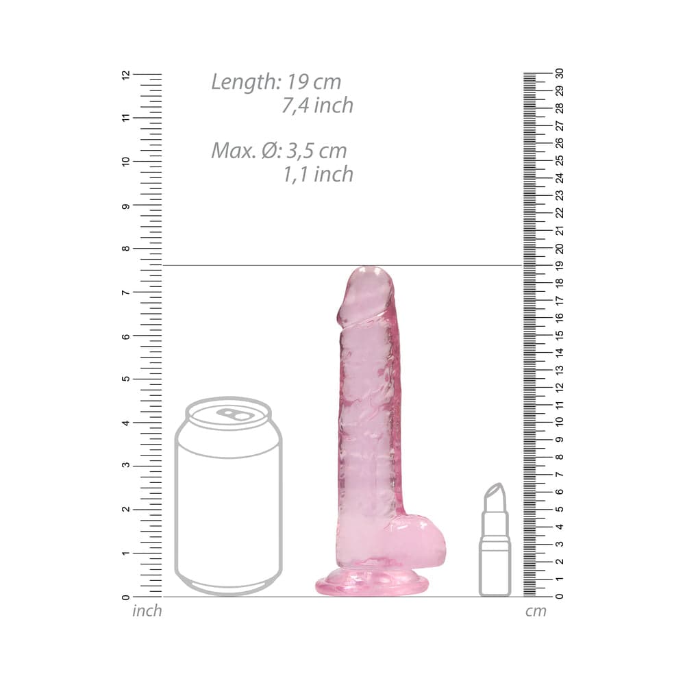 RealRock Crystal Clear Realistic 7 in. Dildo With Balls and Suction Cup Pink thumbnail 7