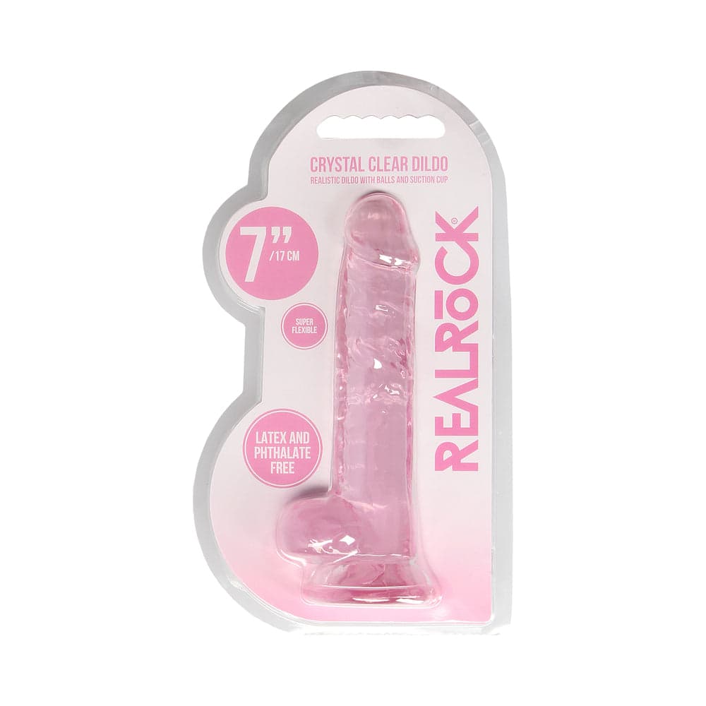 RealRock Crystal Clear Realistic 7 in. Dildo With Balls and Suction Cup Pink thumbnail 8