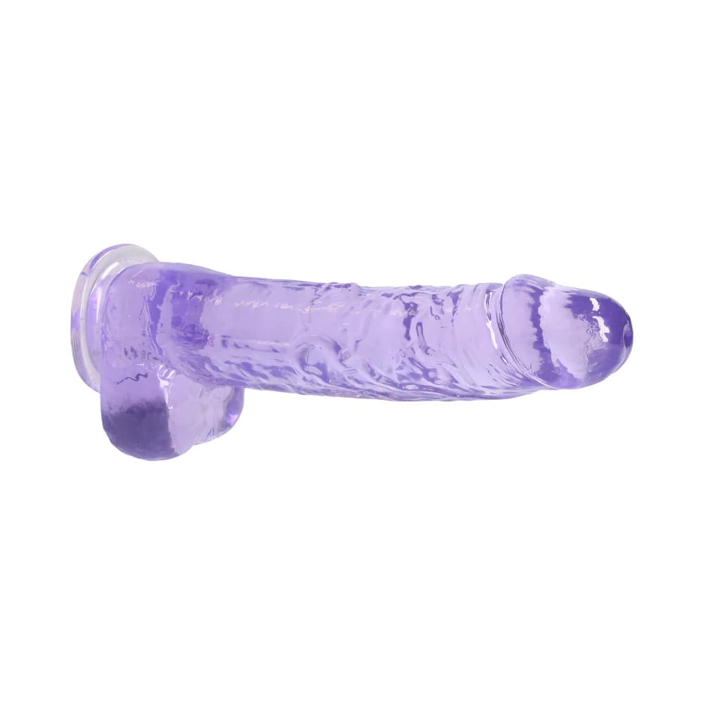 RealRock Crystal Clear Realistic 9 in. Dildo With Balls and Suction Cup Purple thumbnail