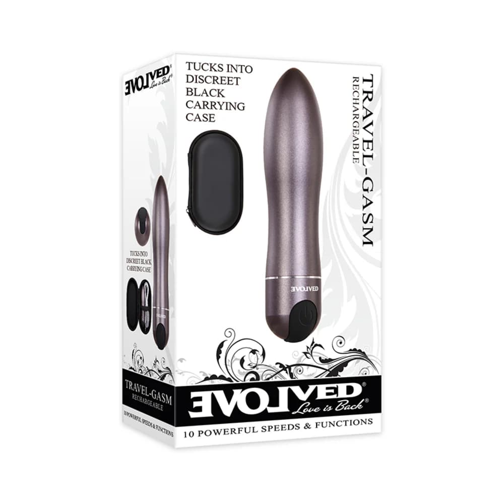 Evolved Travel-Gasm Rechargeable Metal Bullet Vibrator With Carrying Case Gunmetal
