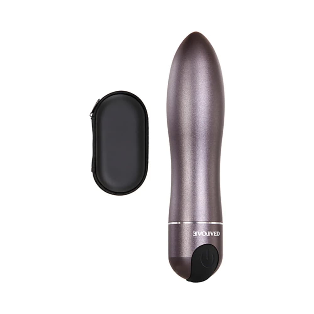 Evolved Travel-Gasm Rechargeable Metal Bullet Vibrator With Carrying Case Gunmetal thumbnail