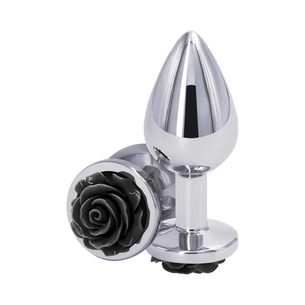 Rear Assets Rose Anal Plug Medium Black thumbnail