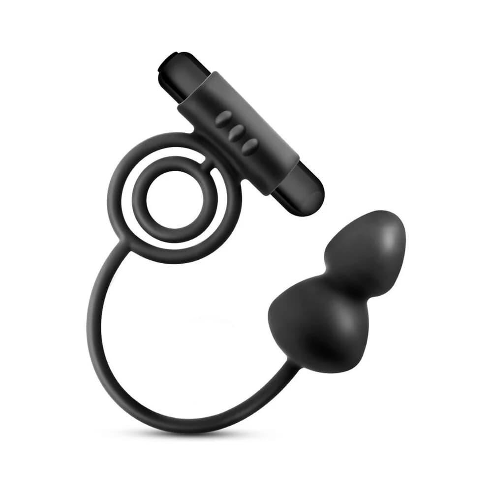 Anal Adventures Platinum Silicone Anal Plug with Vibrating C-Ring Black thumbnail
