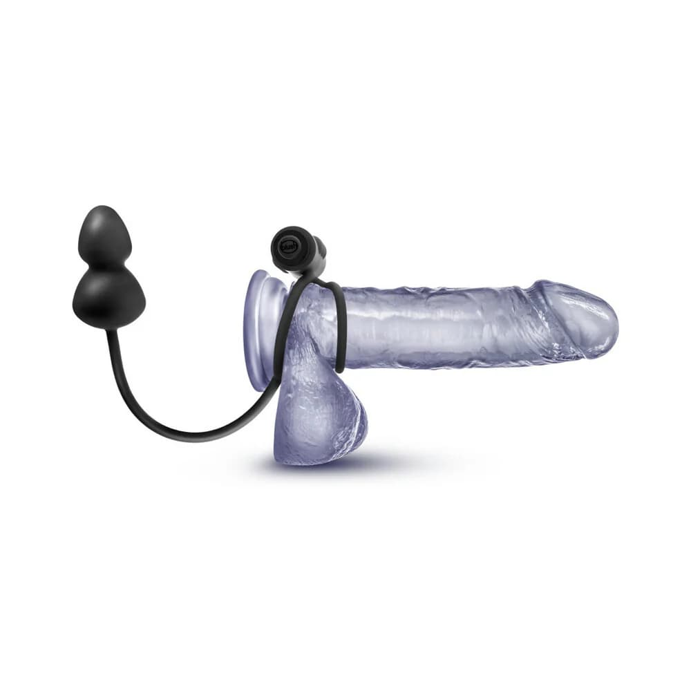 Anal Adventures Platinum Silicone Anal Plug with Vibrating C-Ring Black thumbnail