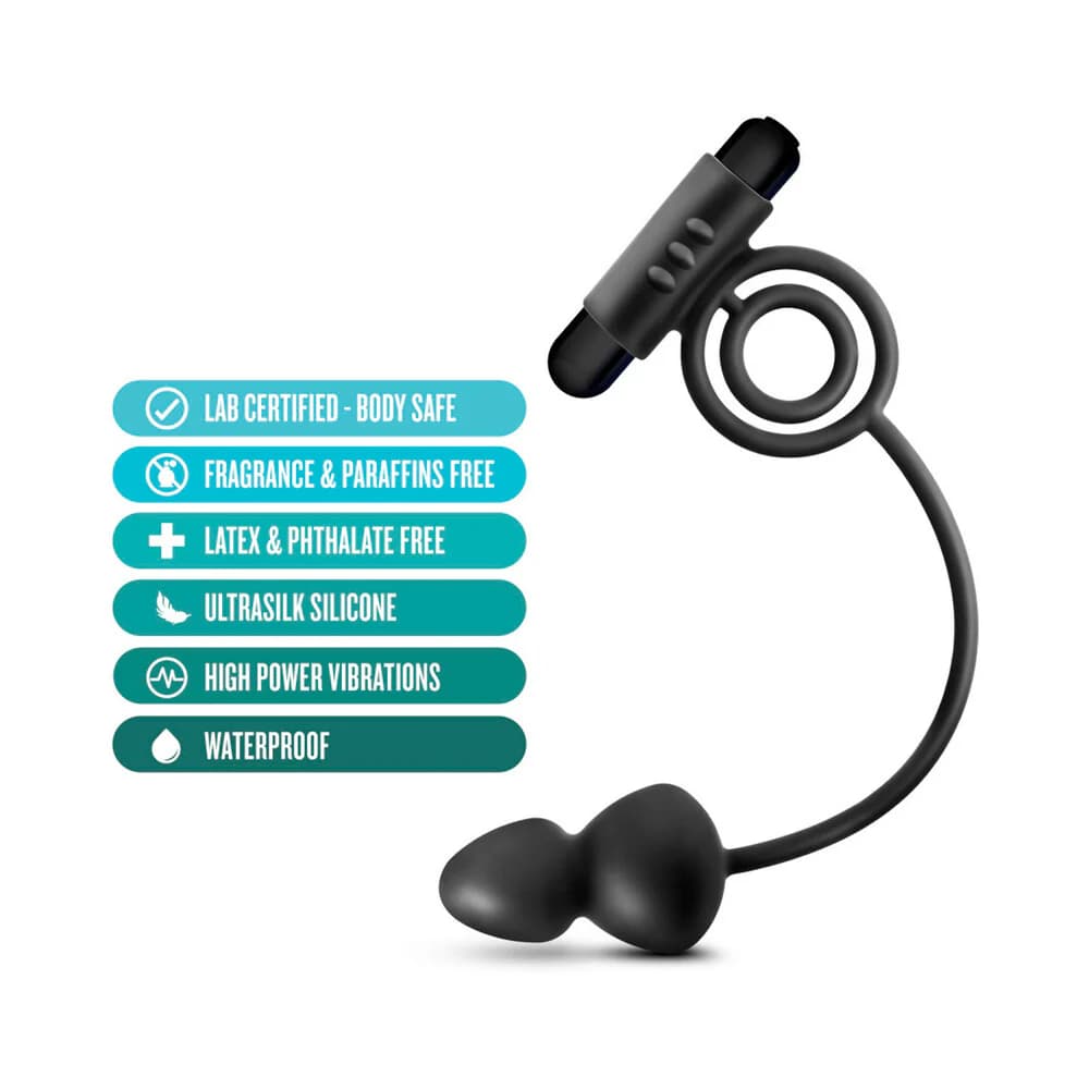 Anal Adventures Platinum Silicone Anal Plug with Vibrating C-Ring Black thumbnail