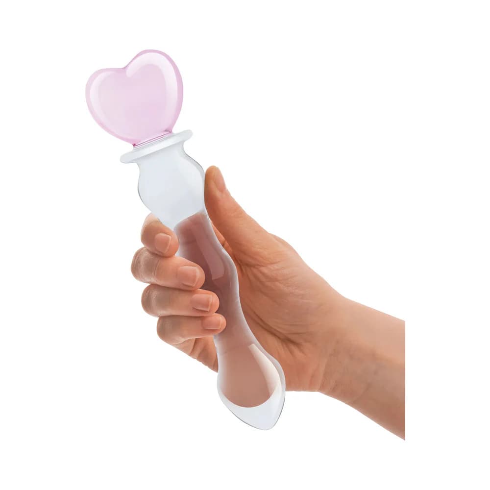 Glas 8 in. Sweetheart Glass Dildo with Pink Heart-Shaped Handle thumbnail