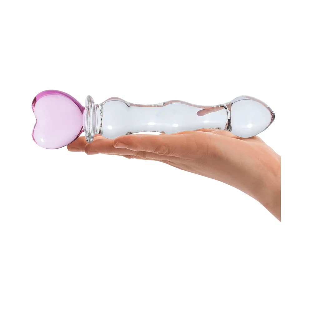Glas 8 in. Sweetheart Glass Dildo with Pink Heart-Shaped Handle thumbnail 5