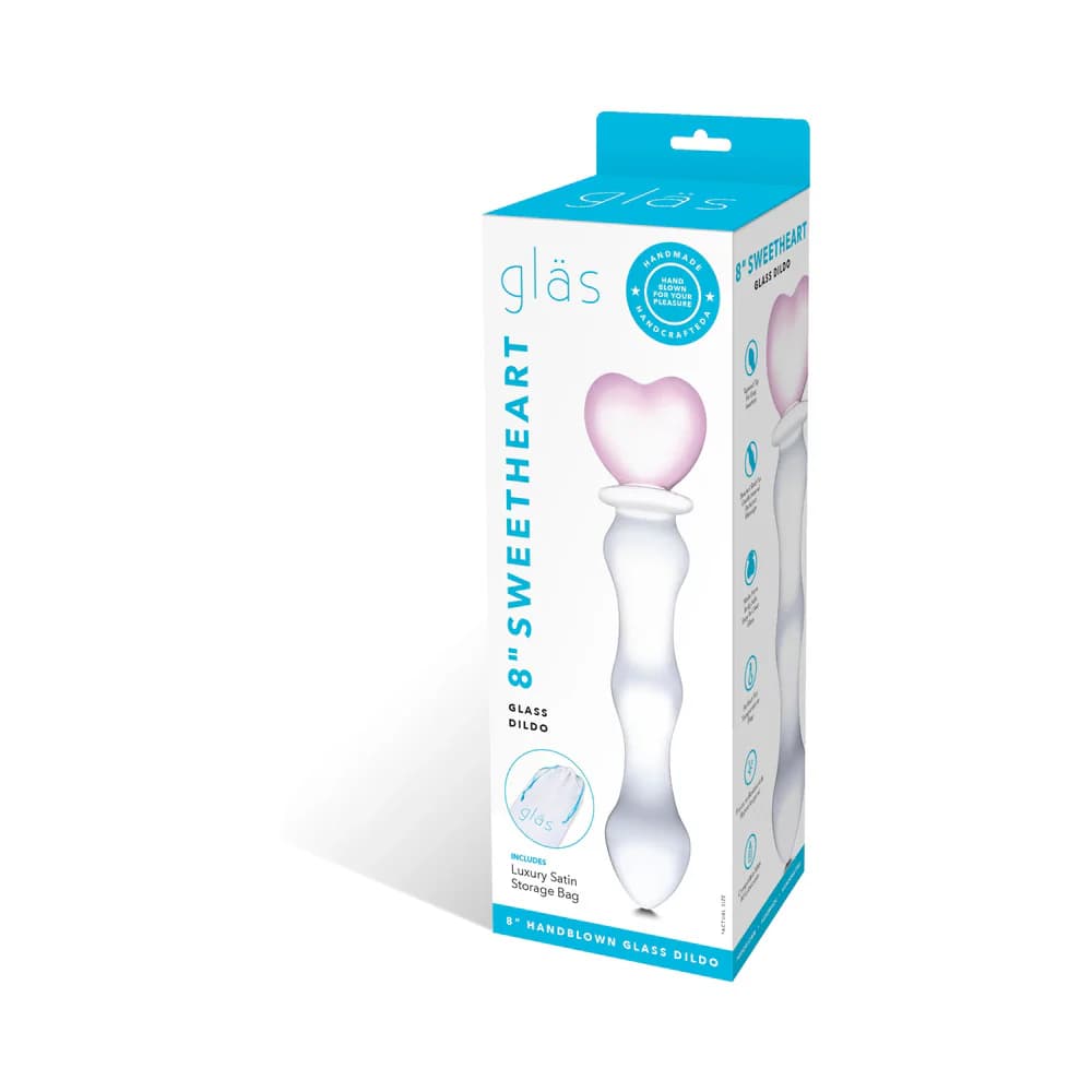Glas 8 in. Sweetheart Glass Dildo with Pink Heart-Shaped Handle thumbnail 8