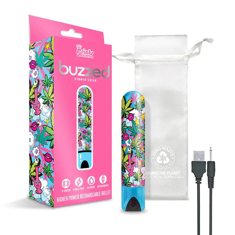 Prints Charming Buzzed Rechargeable 3.5" Bullet - Stoner Chick - Blue