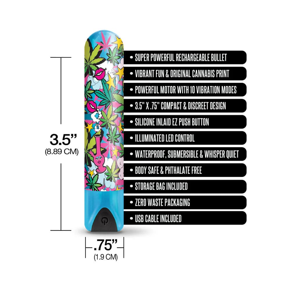 Prints Charming Buzzed Rechargeable 3.5" Bullet - Stoner Chick - Blue thumbnail