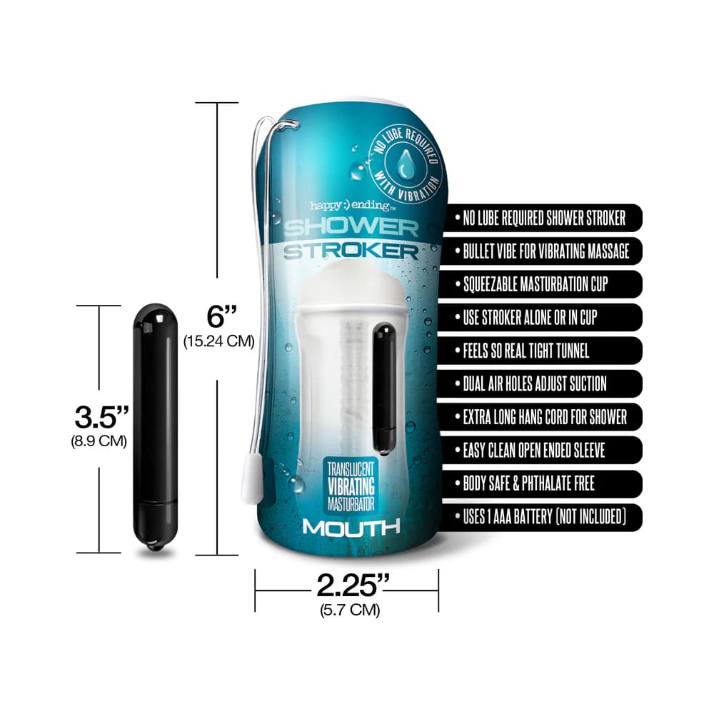 Happy Ending Vibrating, Self-Lubricating Shower Stroker - Mouth thumbnail
