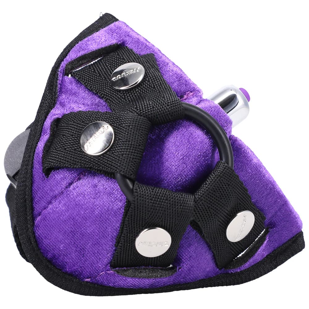 Tantus Velvet Vibrating Strap-On Harness Lilac thumbnail