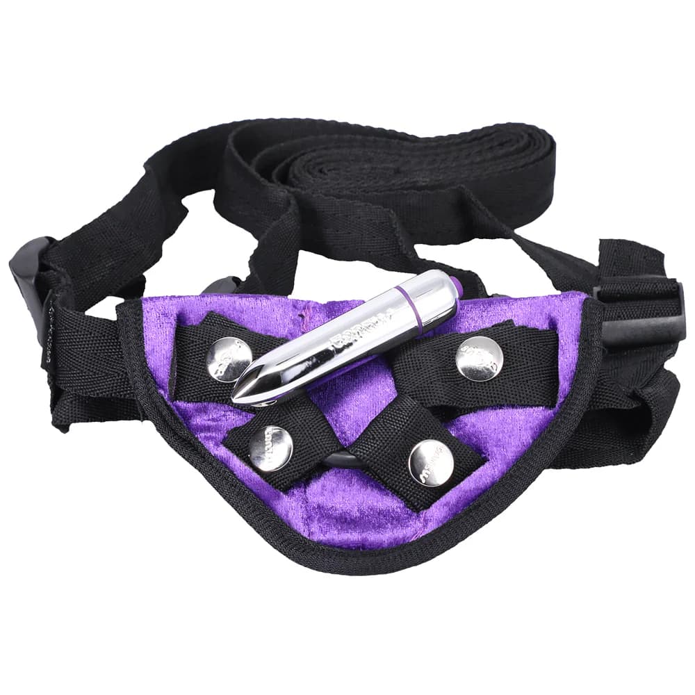 Tantus Velvet Vibrating Strap-On Harness Lilac thumbnail