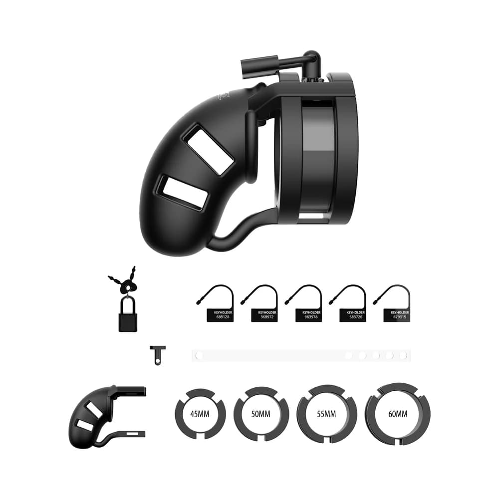Shots ManCage Model 18 Adjustable 3.5 in. Silicone Ballsplitter Cock Cage Black thumbnail