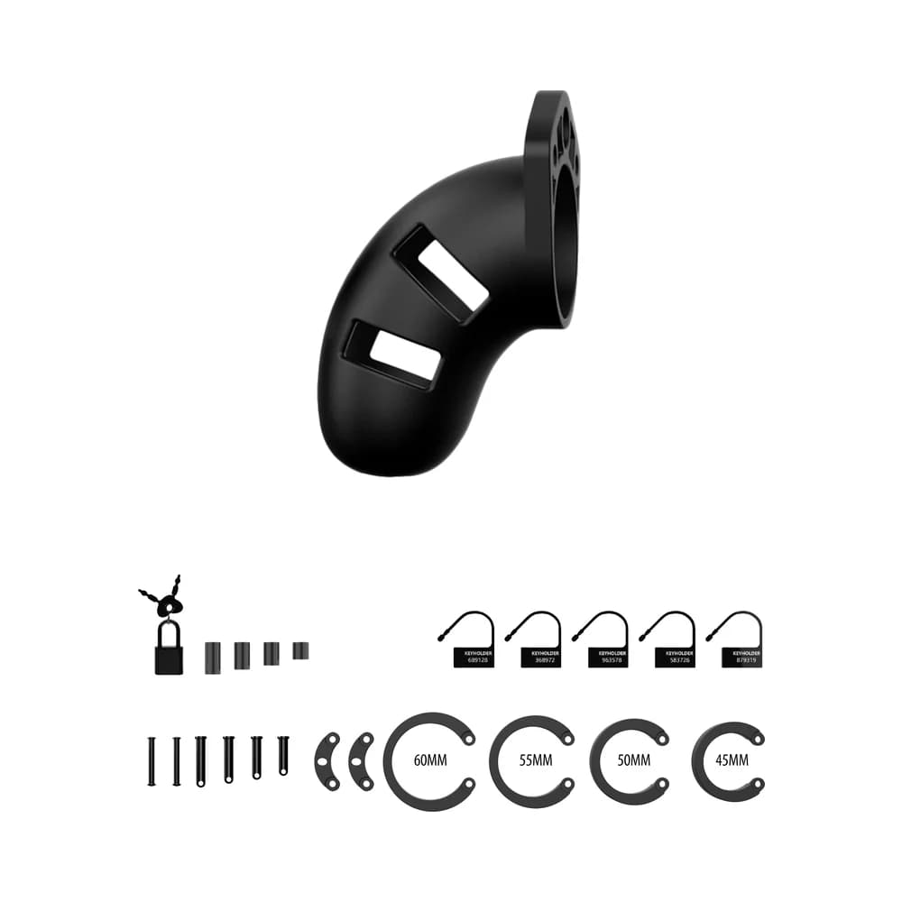 Shots ManCage Model 20 Adjustable 3.5 in. Silicone Chastity Cock Cage Black thumbnail