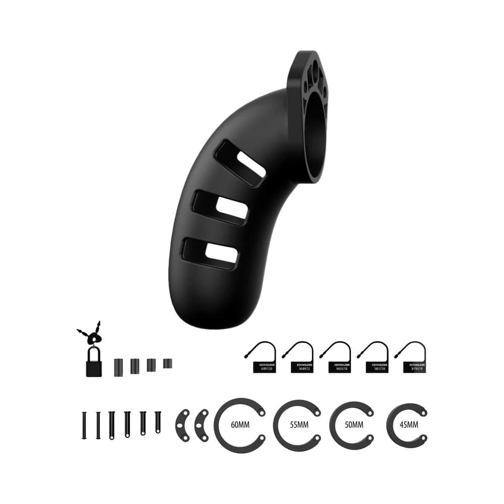 Shots ManCage Model 21 Adjustable 4.5 in. Silicone Chastity Cock Cage Black thumbnail