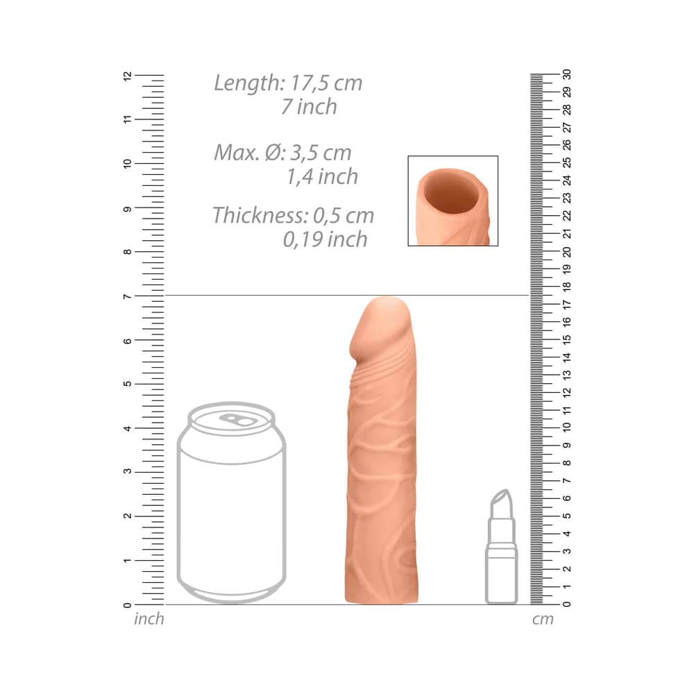 RealRock Realistic Veiny 7 in. Penis Sleeve Extender Beige thumbnail 10