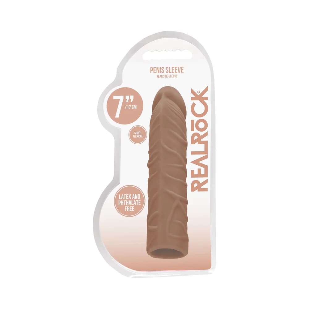 RealRock Realistic Veiny 7 in. Penis Sleeve Extender Tan thumbnail