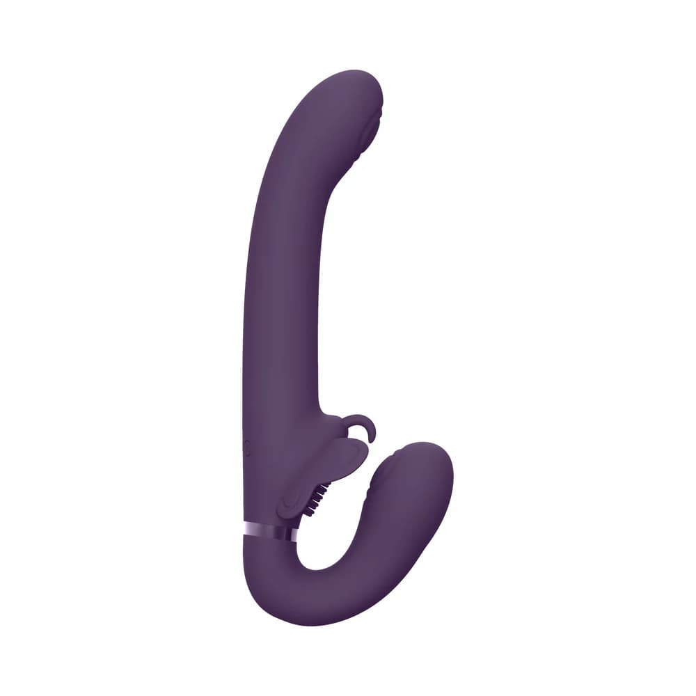 VIVE SATU Rechargeable Triple Motor Pulse-Wave Vibrating Silicone Strapless Strap-On Purple thumbnail