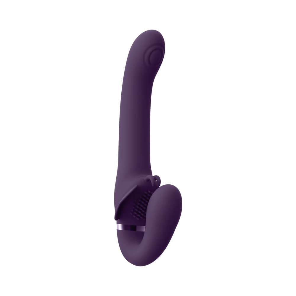 VIVE SATU Rechargeable Triple Motor Pulse-Wave Vibrating Silicone Strapless Strap-On Purple thumbnail