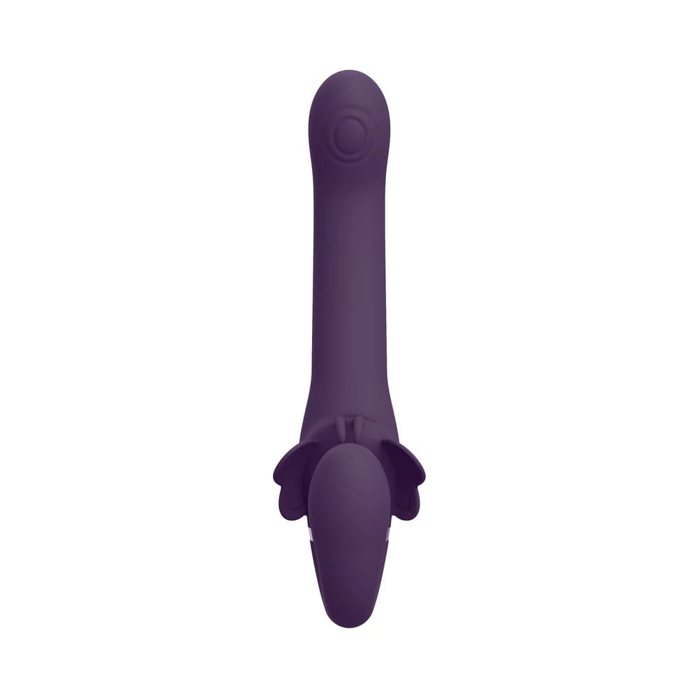VIVE SATU Rechargeable Triple Motor Pulse-Wave Vibrating Silicone Strapless Strap-On Purple thumbnail