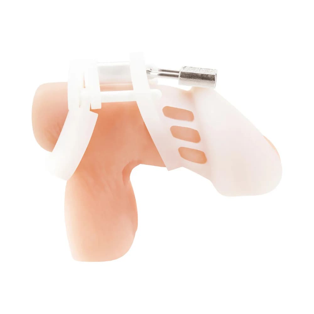 Blue Line Silicone Chastity Cock Cage White thumbnail