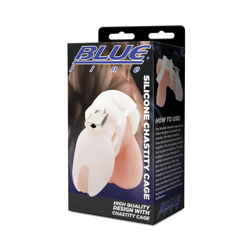 Blue Line Silicone Chastity Cock Cage White thumbnail 5