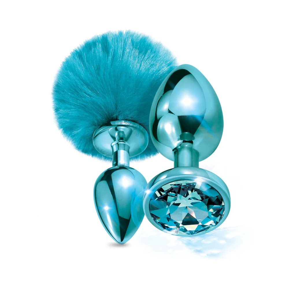 NIXIE Metal Butt Plug Set Pom Pom and Jewel-Inlaid Metallic Blue thumbnail
