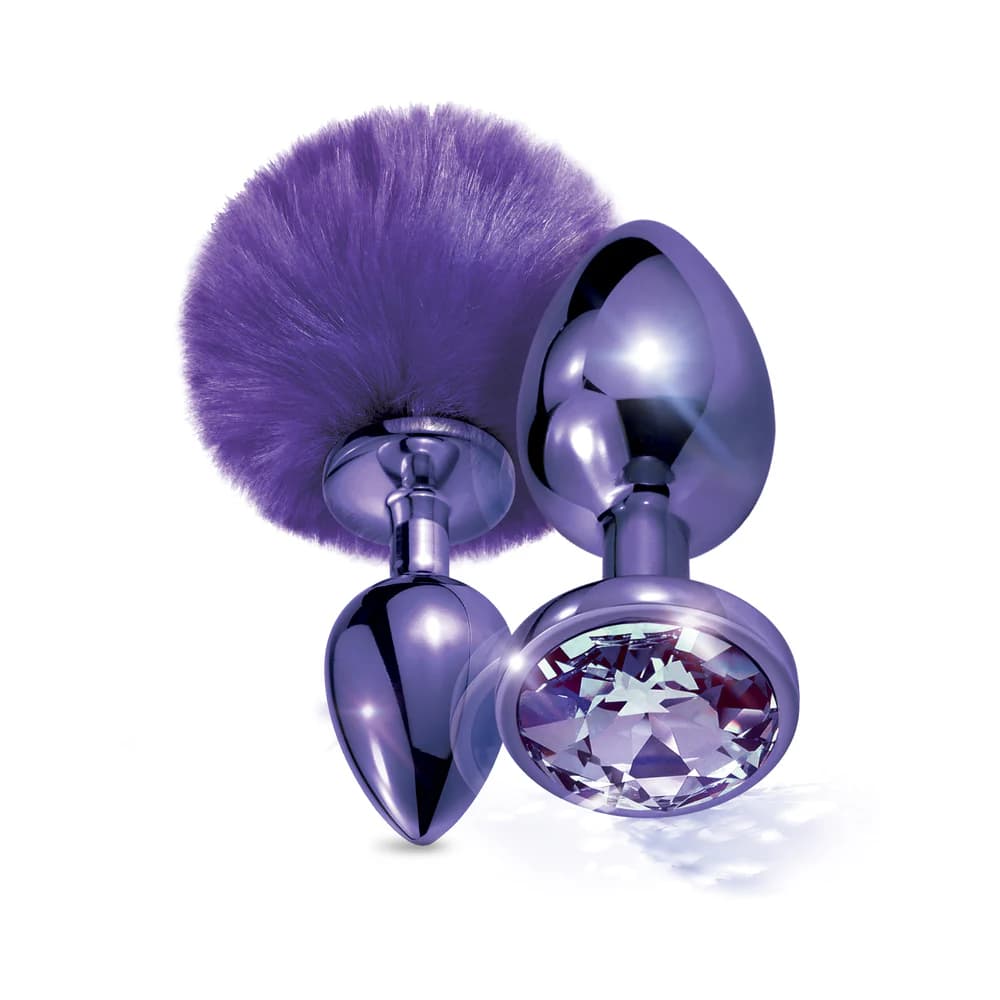 NIXIE Metal Butt Plug Set Pom Pom and Jewel-Inlaid Metallic Purple thumbnail