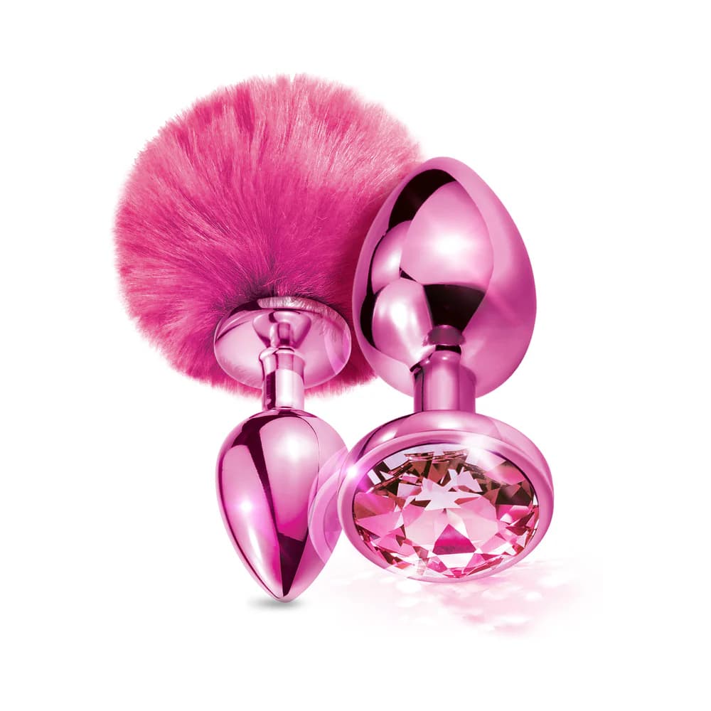 NIXIE Metal Butt Plug Set Pom Pom and Jewel-Inlaid Metallic Pink thumbnail