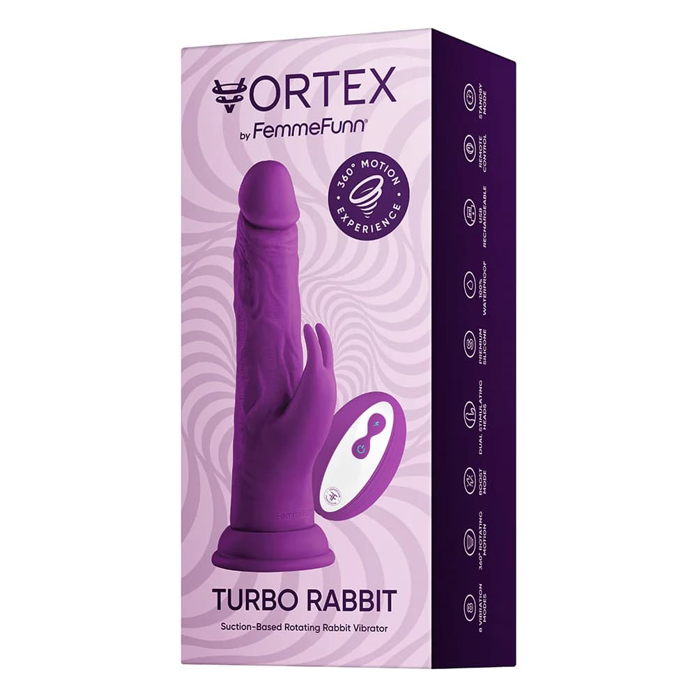 FemmeFunn Vortex Turbo Rabbit 2.0 8 in. Dual Stimulation Vibrating Dildo Purple thumbnail 8