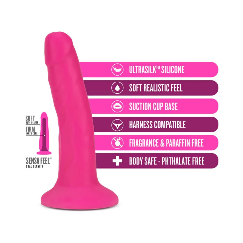 Neo Elite 6 in. Silicone Dual Density Dildo Neon Pink thumbnail 5