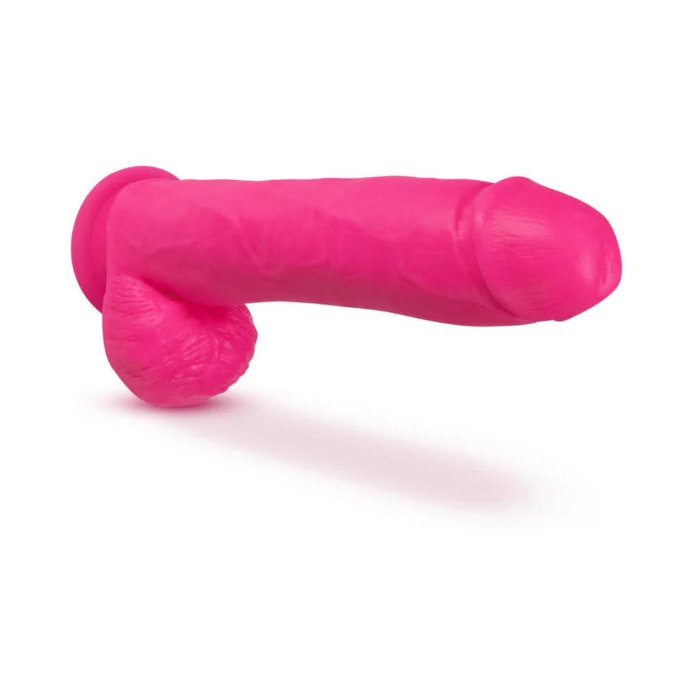 Neo Elite 10 in. Silicone Dual Density Dildo with Balls Neon Pink thumbnail