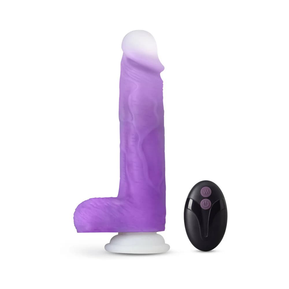 Neo Elite Encore 8 in. Silicone Vibrating Dildo with Balls Purple thumbnail