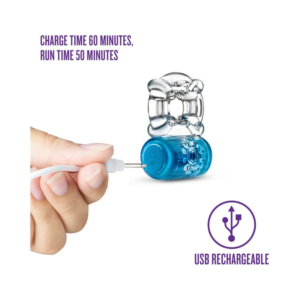 Play with Me Pleaser Rechargeable Vibrating C-Ring Blue thumbnail