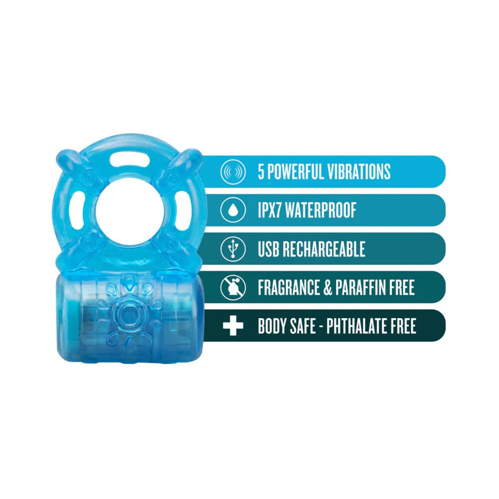 Stay Hard Rechargeable 5 Function Vibrating Cockring Blue thumbnail 3