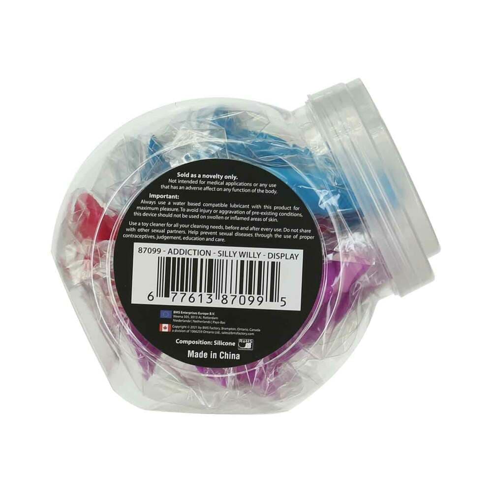 Addiction Silly Willy 3.3 in. Silicone Dildo 12-Piece Assorted Color Fishbowl Display thumbnail